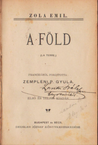 ford.: Zempl�ni P. Gyula Emil Zola - A F�ld