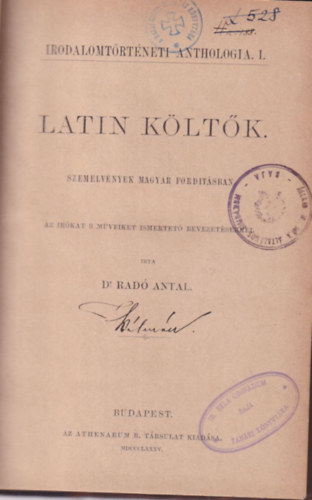 Rad Antal  (Bev.) - Latin kltk (Irodalomtrtneti antolgia I.)