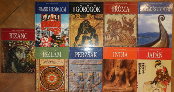 9 kötet a Nagy Civizációk című könyvsorozatból: Iszlám, Perzsák, India, Japán, Bizánc, Frank birodalom, Ókori görögök, Ókori Róma, Kelták és Vikingek