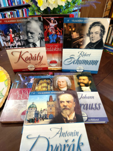 Klasszikus zenei könyvcsomag 7 darabos KÖNYVMENTŐ AJÁNLAT: A csárdáskirálynő - Híres operettek 1, Kodály Zoltán, A varázsfuvola, ifj. Johann Strauss, Johann Sebastian Bach, Antonin Dvorák, Robert Schumann