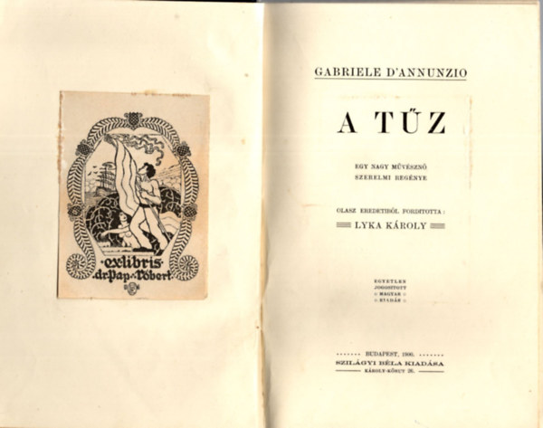 Lyka Kroly  Gabriele D' Annunzio (szerk.) - A tz - Egy nagy mvszn szerelmi regnye (1900)