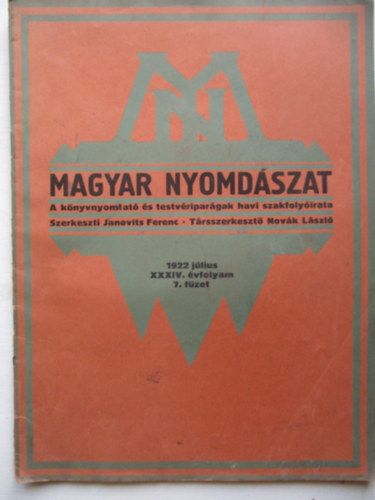 Magyar Nyomdszat (havi szakfolyirat) 1922 Jlius 7. fzet