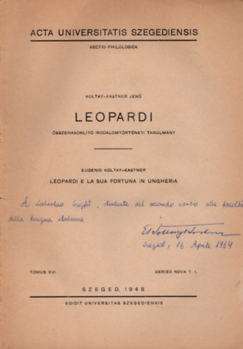 Koltay-Kastner Jenő - Leopardi - Összehasonlító irodalomtörténeti tanulmány