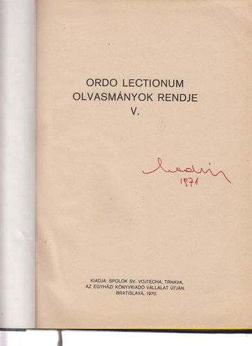 ordo lectionum olvasmányok rendje V.