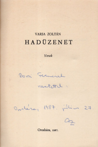 Varsa Zolt�n - Had�zenet- versek- dedik�lt