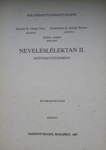 K�s�n�-Porkol�bn�-Z�nkay - Nevel�sl�lektan II. - Sz�veggy�jtem�ny