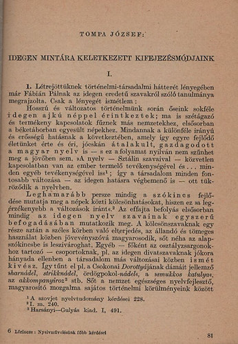 Tompa J�zsef - Idegen mint�ra keletkezett kifejez�sm�djaink I.