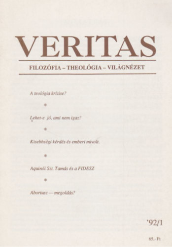 Veritas 1992/1. Filozfia-theolgia-vilgnzet (