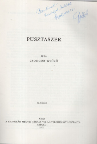 Csongor Győző - Pusztaszer - Dedikált