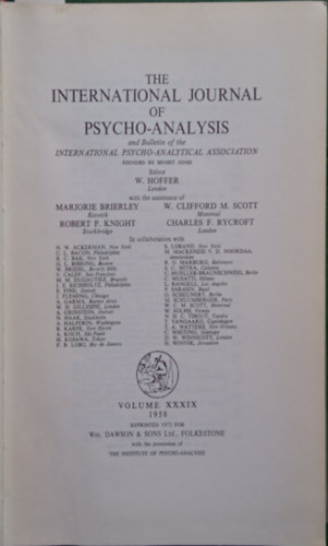 W. Hoffer (szerk.) - The International Journal of Psycho-Analysis XXXIX. 1958 (Reprint)