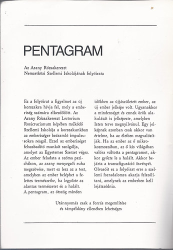 Arany Rzsakereszt - Pentagram - Lectorium Rosicrucianum 14. vfolyam, 1998. jlius/augusztus