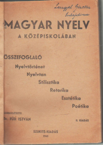 DR. F�r Istv�n - Magyar nyelv a k�z�piskol�ban- �sszefoglal�