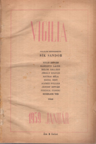 Eglis István, Harsányi Lajos Sík Sándor (szerk.) - Vigilia 1959. XXIV. évf.