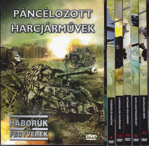 6 db a H�bor�k �s fegyverek sorozatb�l - (minden f�zethez + DVD tartozik): A birodalom l�gv�delme + Vietnami l�gi h�bor� + P�nc�lozott harcj�rm�vek + K�l�nleges er�k + T�z�rs�g �s rak�t�k + NATO haditenger�szet