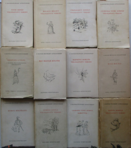 12 db a magyar kltszet gyngyszemei sorozatbl (Mai magyar kltk, Dorottya, Buda halla, Babits vlogatott versei, Kuruc kltszet, Csokonai vlogatott versei, Tth rpd vlogatott versei, stb..)