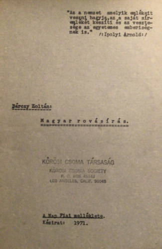 Bárczy Zoltán - Magyar rovásírás