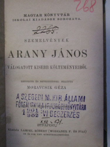 Moravcsik Géza - Szemelvények Arany János kisebb költeményeiből