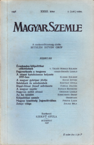 Bethlen Istvn grf - Magyar Szemle 1938. februr XXXII. ktet 2. (126.) szm