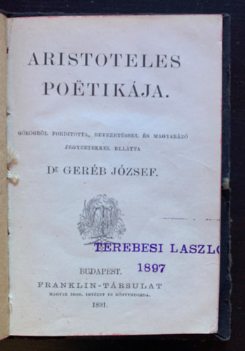 Dr. Gerb Jzsef - Aristoteles poetikja
