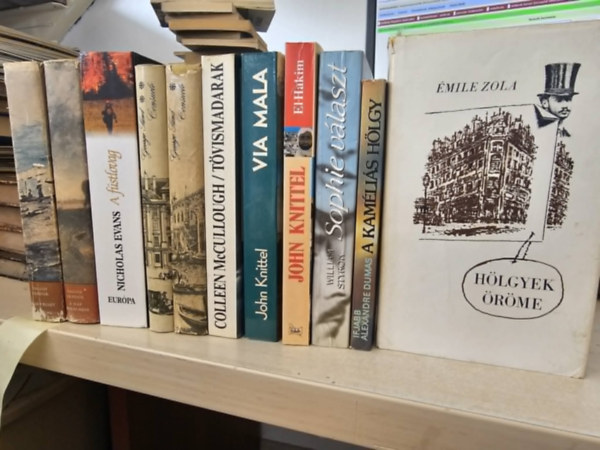 Nicholas Evans, George Sand, Colleen McCullogh, John Knittel, William Styron, Ifj. Alexandre Dumas, Emil Zola Dallos Sándor - 10db regény, KÖNYVMENTŐ AJÁNLAT: A nap szerelmese, Aranyecset, A füstlovag, Consuelo I-II, Tövismadarak, Via mala, El-Hakim, Sophie választ, A kaméliás hölgy, Hölgyek öröme