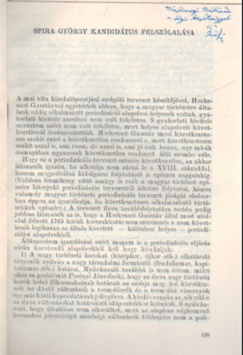 Vita a feud�lis kori magyar t�rt�nelem periodiz�ci�j�r�l Spira Gy�rgy felsz�lal�sa - k�l�nlenyomat - Dedik�lt