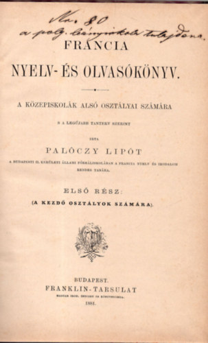 Palczy Lipt - Francia Nyelv-s Olvasknyv.