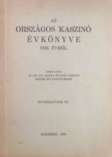 Az Orszgos Kaszin vknyve 1938. vrl