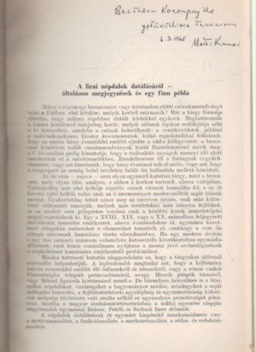 Kuusi Matti - A l�rai n�pdalok dat�l�s�r�l - K�l�nlenyomat - dedik�lt