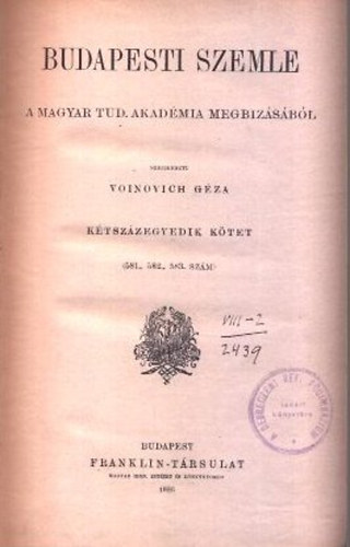 Voinovich Gza  (szerk.) - Budapesti Szemle1926. (teljes vfolyam, 201. ktet (581-583. szmok))