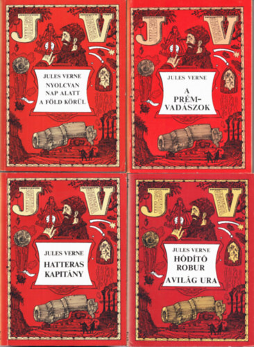 Jules Verne - 4 db Jules Verne: Nyolcvan nap alatt a f�ld k�r�l+ A pr�mvad�szok+ H�d�t� robur a vil�g ura+ Hatteras kapit�ny