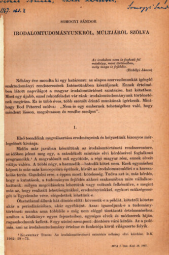 Somogyi Sándor - Irodalomtudományunkról, múltjából, szólva (dedikált)