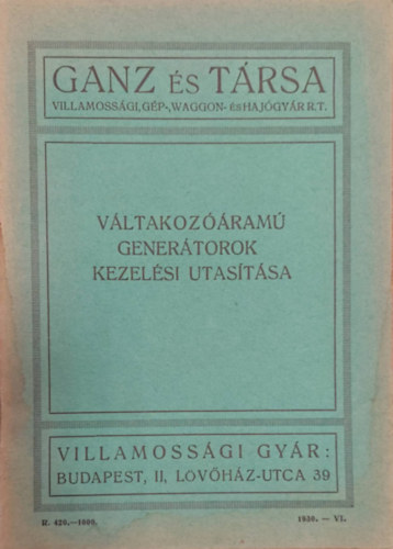 Vltakozram genertorok kezelsi utastsa