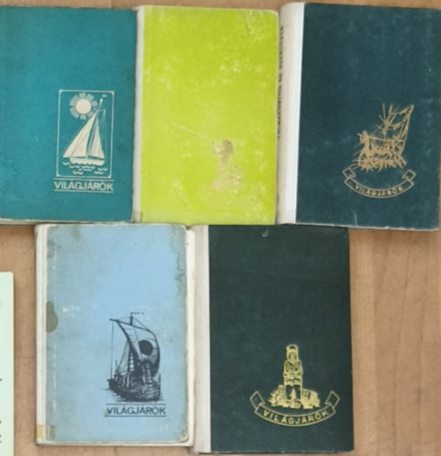 Molnár Károly, Francis Chichester, Percy Harrison Fawcett, Thor Heyerdahl, Guy Piazzini - 5db mű a Világjárók című sorozatból - Pálmakunyhó az őserdőben, A magányos víz meg az ég, A Mato Grosso titka, A Ra expedíciók, Akik túlélték a vízözönt