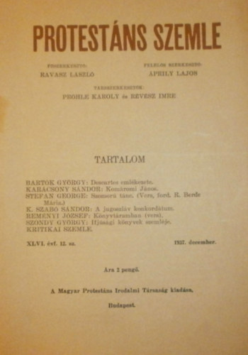 �prily Lajos  (szerk.) - Protest�ns szemle XLVI. �vfolyam 12. sz�m