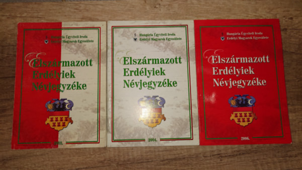 3 k�tet  az Elsz�rmazott Erd�lyiek N�vjegyz�ke c�m� kiadv�nysorozatb�l: Elsz�rmazott Erd�lyiek N�vjegyz�ke 2003, Elsz�rmazott Erd�lyiek N�vjegyz�ke 2004, Elsz�rmazott Erd�lyiek N�vjegyz�ke 2006