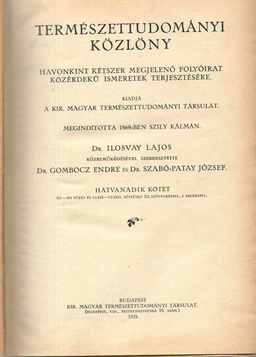Ilosvay-Gombocz-Szabó-Patay - Természettudományi közlöny 1928