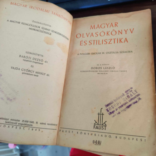 Dobos László (szerk.) - Magyar olvasókönyv és stilisztika (a polgári iskolák III. osztálya számára)