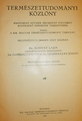 Ilosvay-Gombocz-Szabó-Patay - Természettudományi közlöny 1934