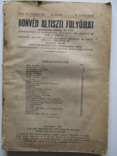 Honvéd Altiszti Folyóirat 1939. december(VI. évfolyam 12. szám)