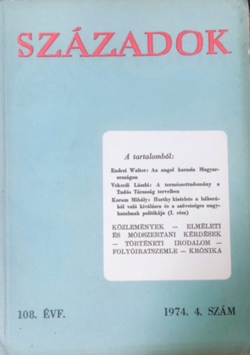 Sz�zadok 108. �vf. (1974) 4. sz�m