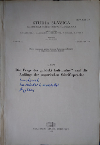 L. Papp - Die Frage des "dialekt kulturalny" und die Anfnge der ungarischen Schriftsprache