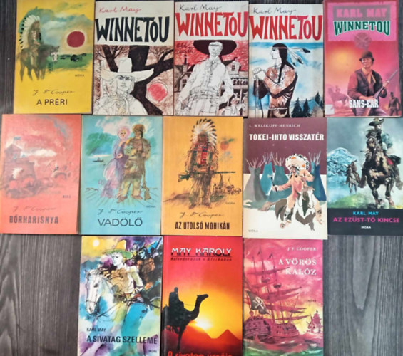 J. F. Cooper, Karl May, L. Welskopf-Henrich - (13db) Ifjsgi kalandregny knyvcsomag: A prri / Winnetou: Old Shatterhand + Old Death + Winnetou + Sans-ear/ A sivatag szelleme / A vrs kalz / Brharisnya / Vadl / Az utols mohikn / Tokei-Ihto visszatr / Az ezst t kincse