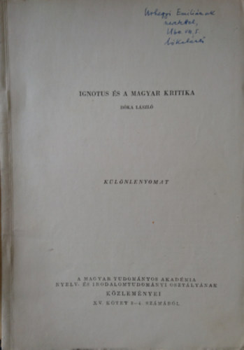 Bka Lszl - Ignotus s a magyar kritika