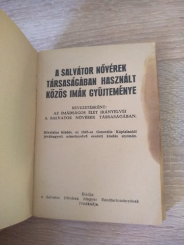 A Salvátor Nővérek társaságában használt közös imák gyűjteménye