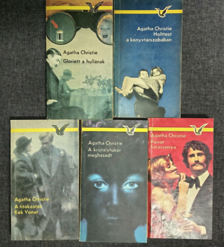 Agatha Christie - (5db) Agatha Christie krimi könyvcsomag: Gloirett a hullának / Holttest a könyvtárszobában / A titokzatos kék vonat / A kristálytükör meghasadt / Poirot karácsonya