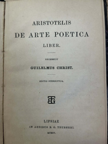 Aristotelis De Arte Poetica Liber Recensuit Guilelmus Christ.