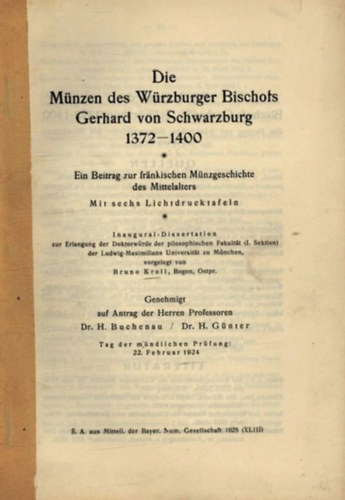 Die Mnzen des Wrzburger Bischofs Gerhard von Schwarzburg 1372-1400