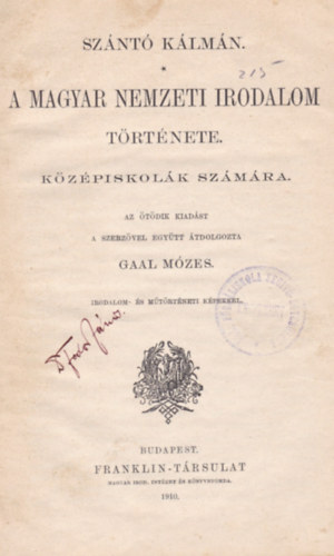 Sznt Klmn - A MAGYAR NEMZETI IRODALOM TRTNETE - Kzpiskolk szmra
