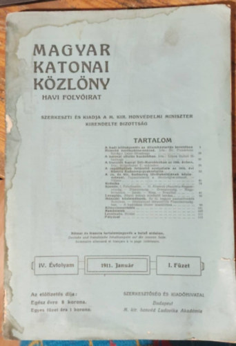 Magyar Katonai Kzlny 1911. janur - IV. vfolyam, I. fzet