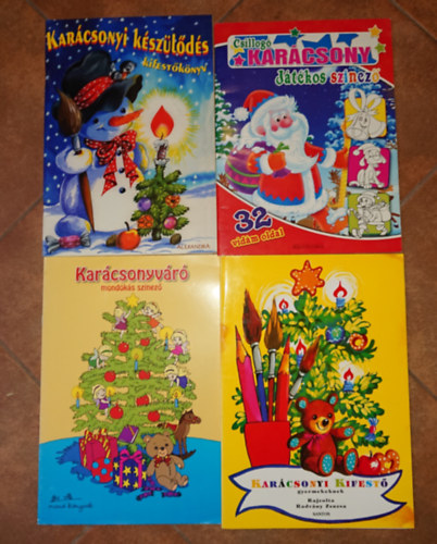 4 kifestőfüzet kicsiknek karácsonyra: Karácsonyi készülődés - kifestőkönyv, Karáácsonyváró - mondókás színező, Karácsonyi kifestő, Csillogó karácsony - Játékos színező